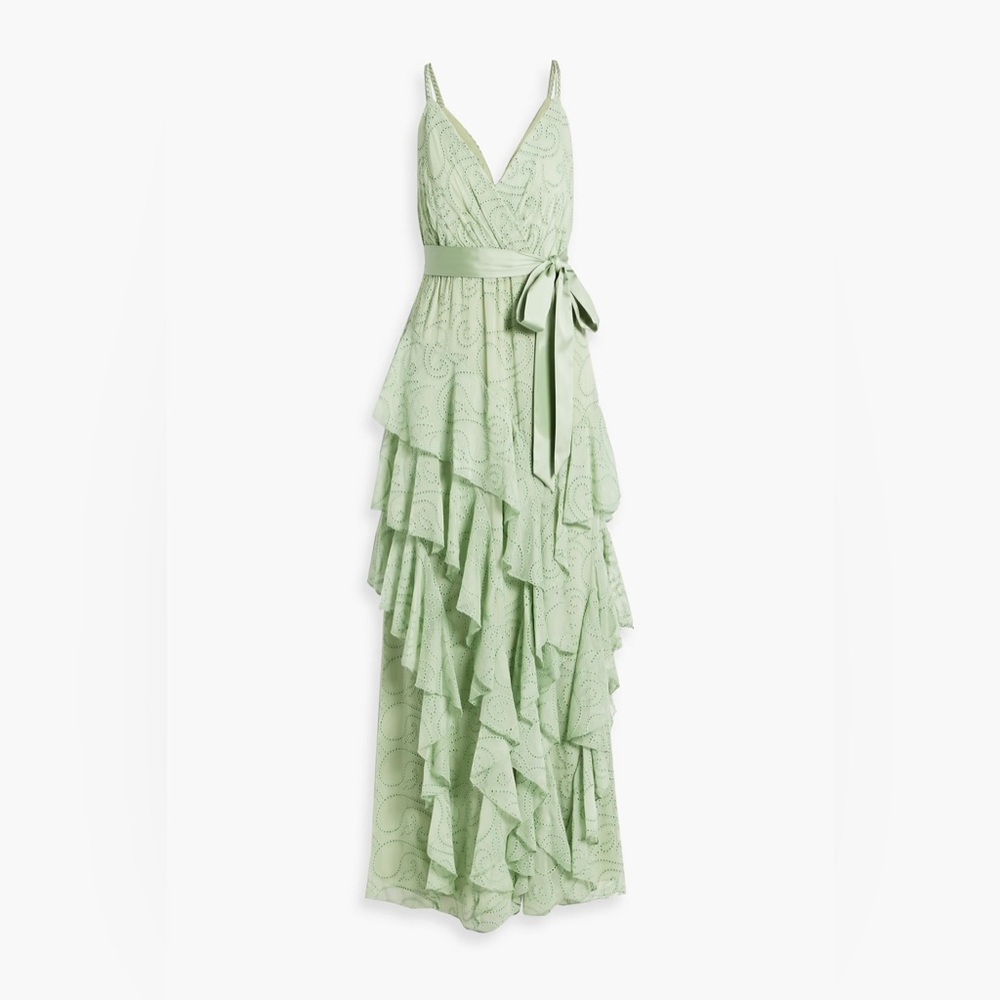 ALICE + OLIVIA Emelia Ruffled Broderie Anglaise Maxi Dress in mint green Size 8